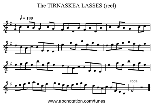 TIRNASKEA LASSES (reel), The - staff notation