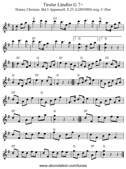 Tiroler Ländler G 7+ - staff notation