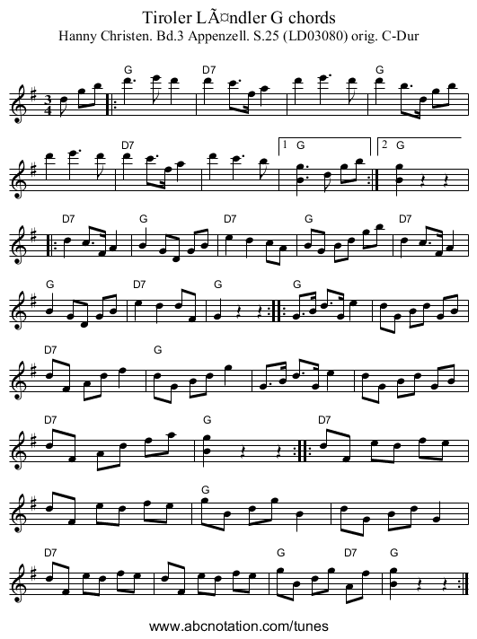 Tiroler LÃ¤ndler G chords - staff notation