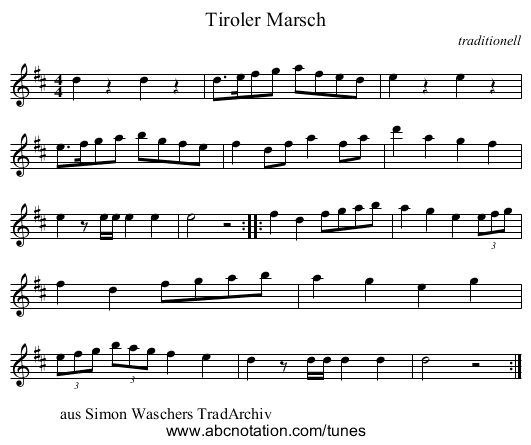 Tiroler Marsch - staff notation