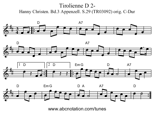 Tirolienne D 2- - staff notation