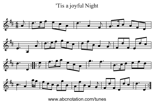 'Tis a joyful Night - staff notation