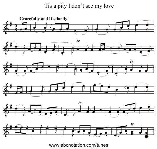 'Tis a pity I don’t see my love - staff notation