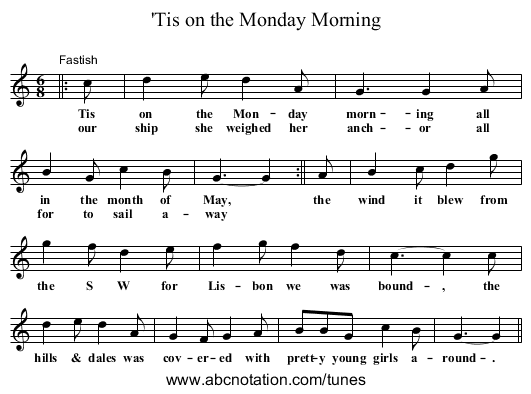 'Tis on the Monday Morning - staff notation