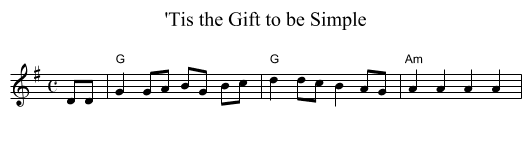 'Tis the Gift to be Simple - staff notation