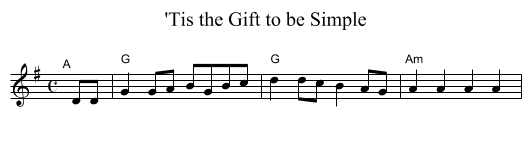 'Tis the Gift to be Simple - staff notation