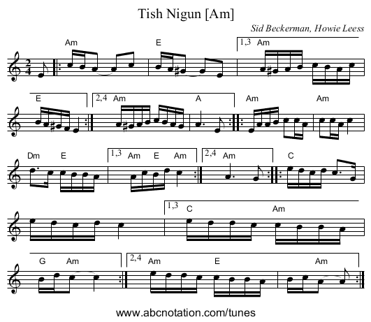 Tish Nigun [Am] - staff notation