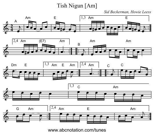 Tish Nigun [Am] - staff notation