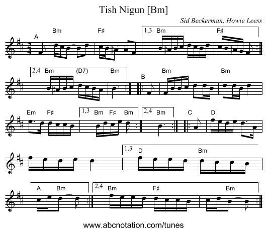 Tish Nigun [Bm] - staff notation