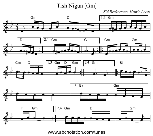 Tish Nigun [Gm] - staff notation