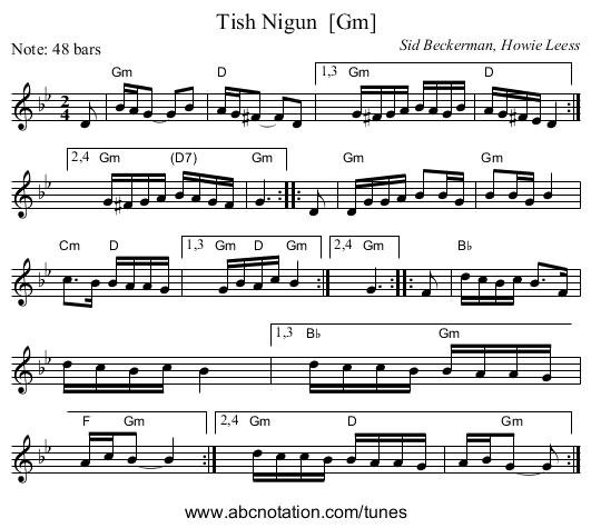Tish Nigun  [Gm] - staff notation