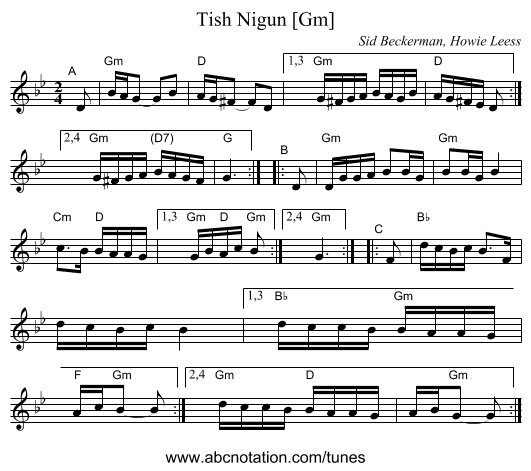Tish Nigun [Gm] - staff notation