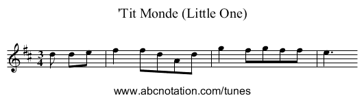 'Tit Monde (Little One) - staff notation