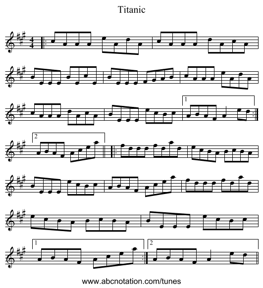 Titanic - staff notation