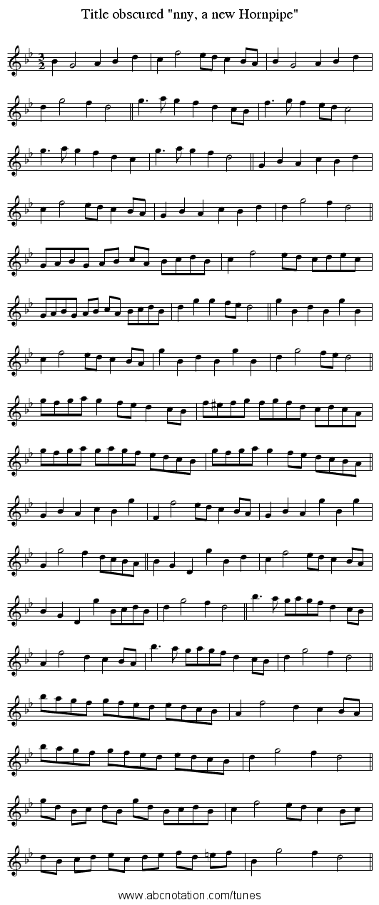 Title obscured nny, a new Hornpipe - staff notation