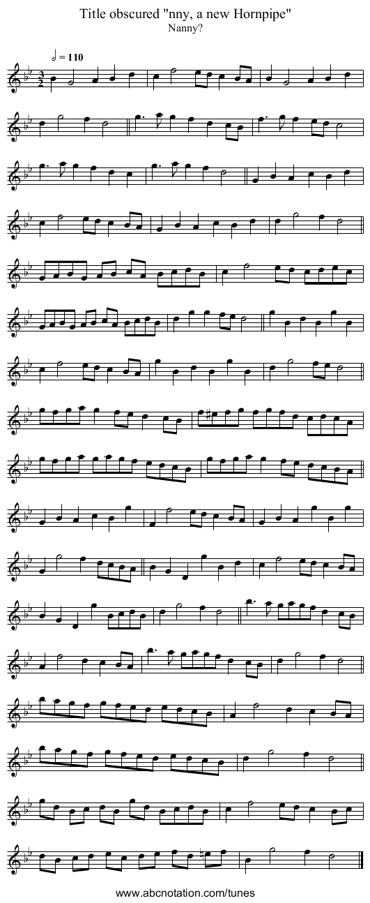 Title obscured nny, a new Hornpipe - staff notation