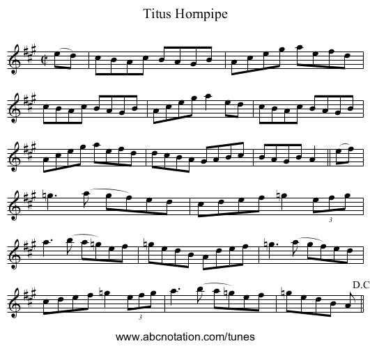 Titus Hornpipe - staff notation