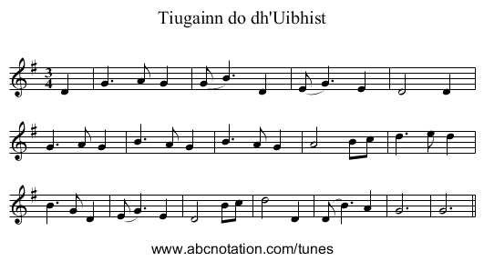 Tiugainn do dh'Uibhist - staff notation
