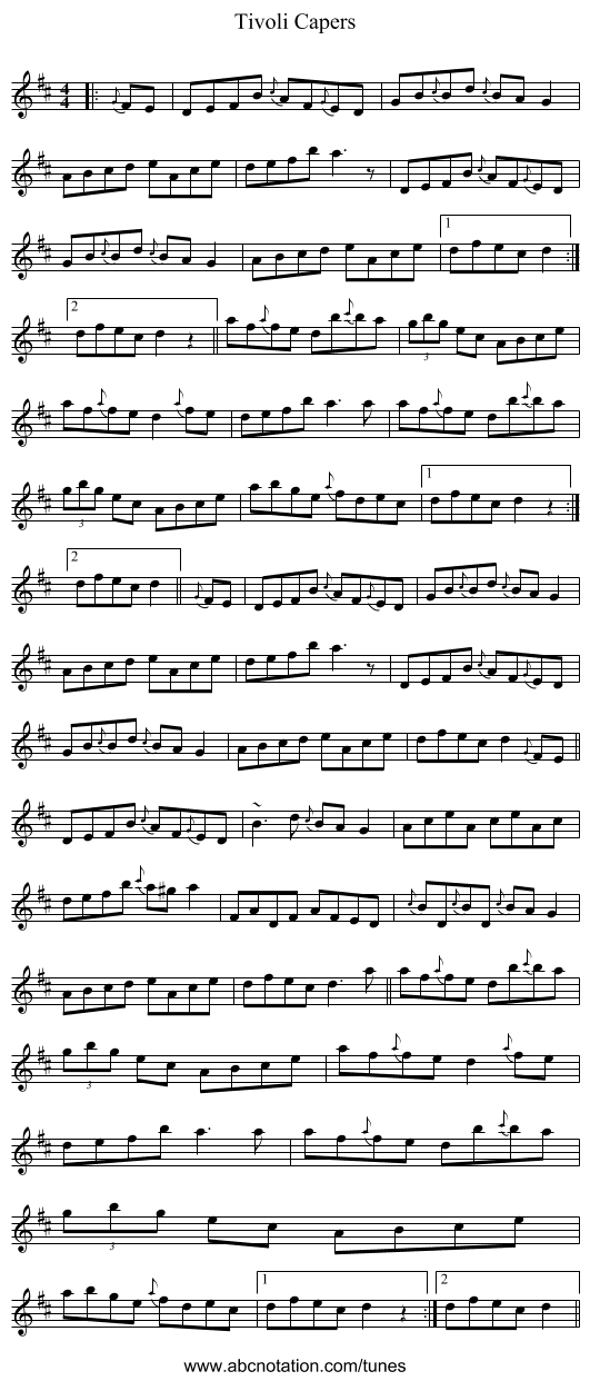 Tivoli Capers - staff notation