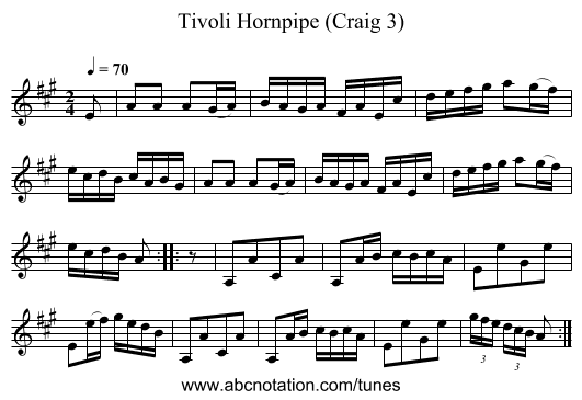 Tivoli Hornpipe (Craig 3) - staff notation