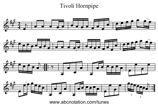 Tivoli Hornpipe - staff notation