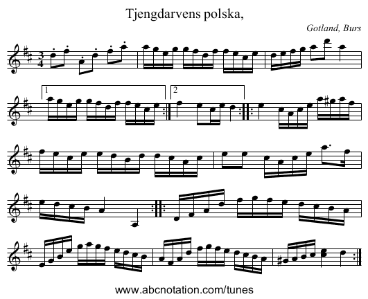 Tjengdarvens polska, - staff notation