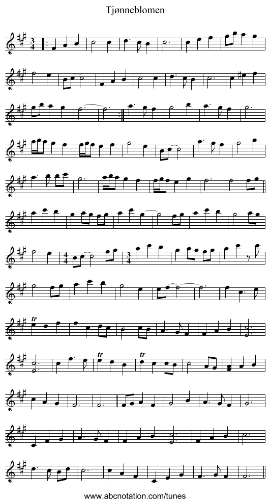 Tjønneblomen - staff notation