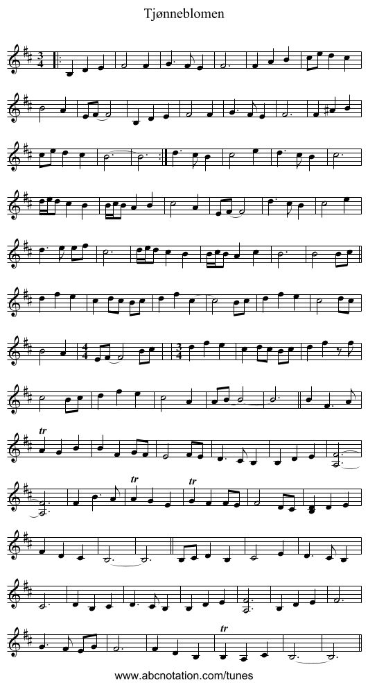 Tjønneblomen - staff notation