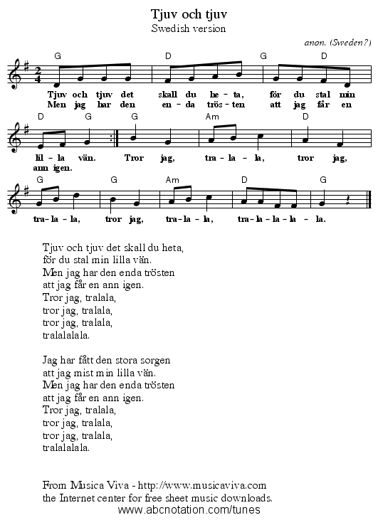 Tjuv och tjuv - staff notation