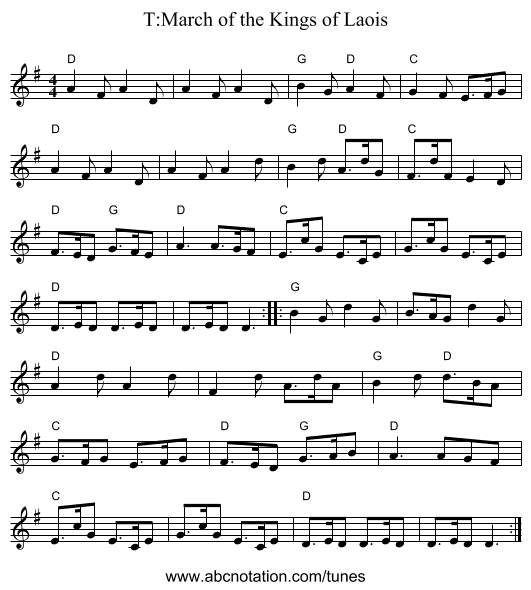 T:March of the Kings of Laois - staff notation