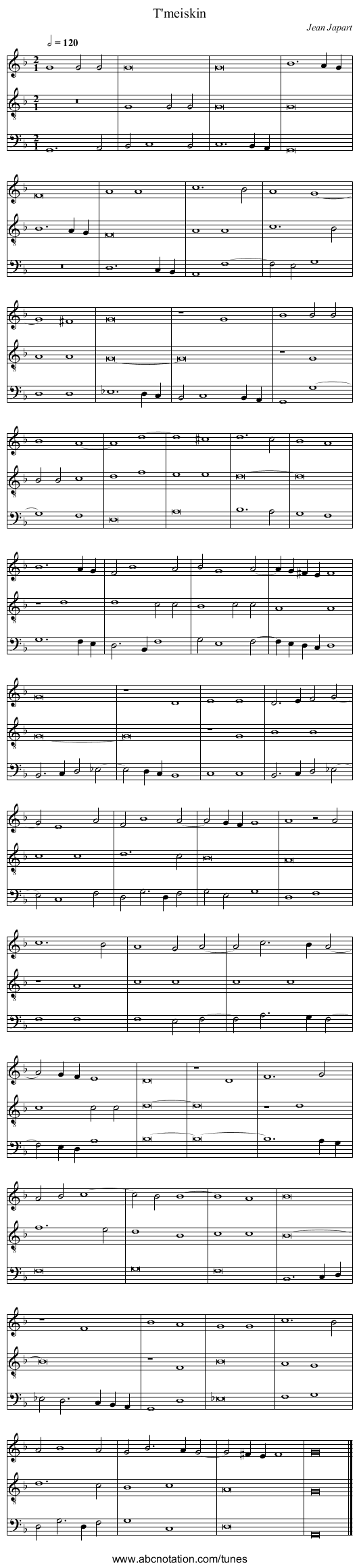 T'meiskin - staff notation
