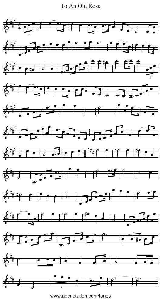 To An Old Rose - staff notation