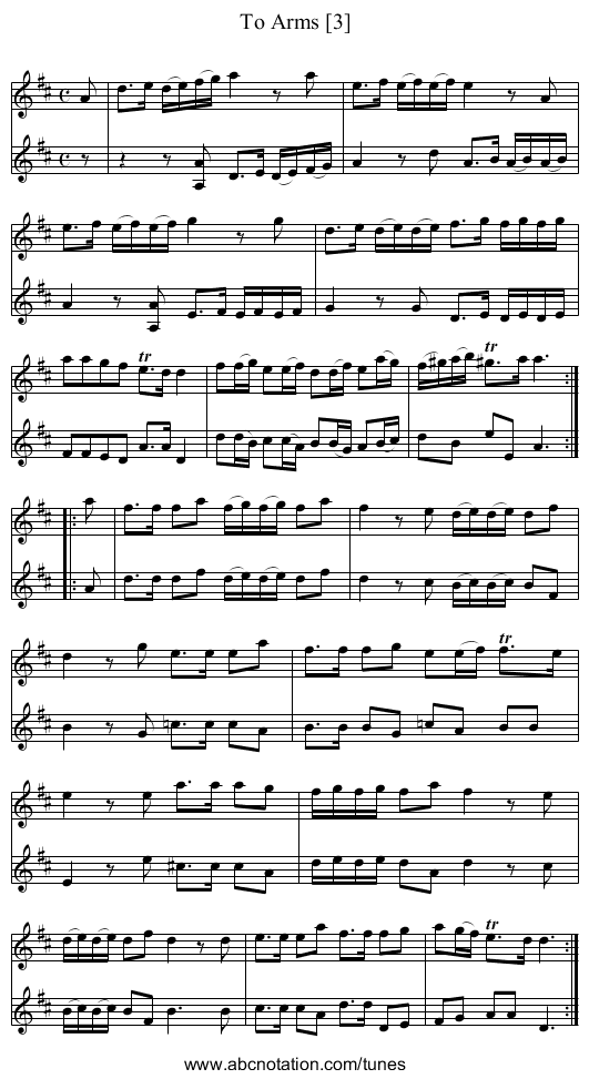 To Arms [3] - staff notation