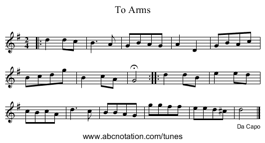 To Arms - staff notation