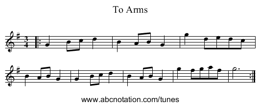 To Arms - staff notation