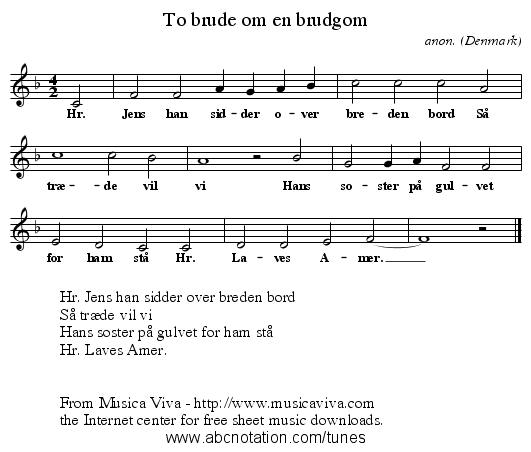 To brude om en brudgom - staff notation