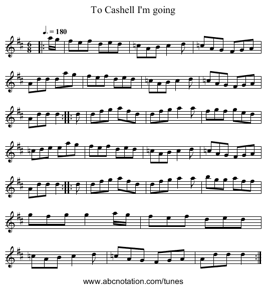 To Cashell I'm going - staff notation