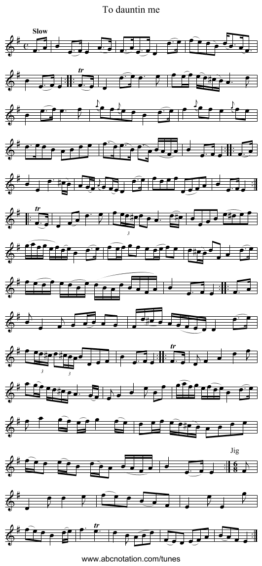 To dauntin me - staff notation