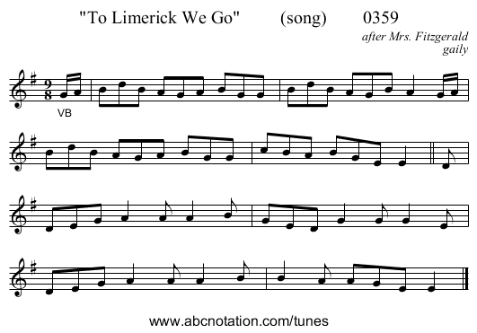 To Limerick We Go         (song)        0359 - staff notation