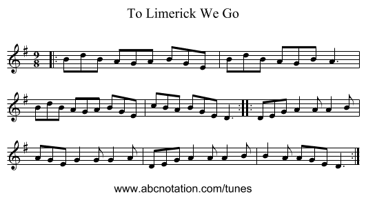 To Limerick We Go - staff notation