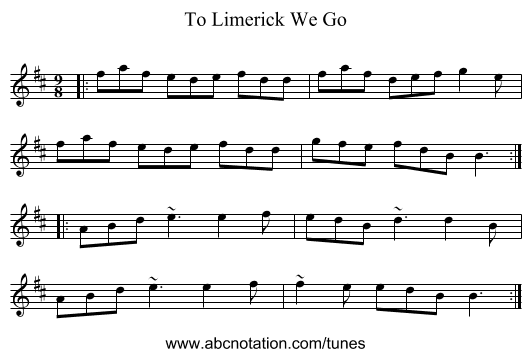To Limerick We Go - staff notation