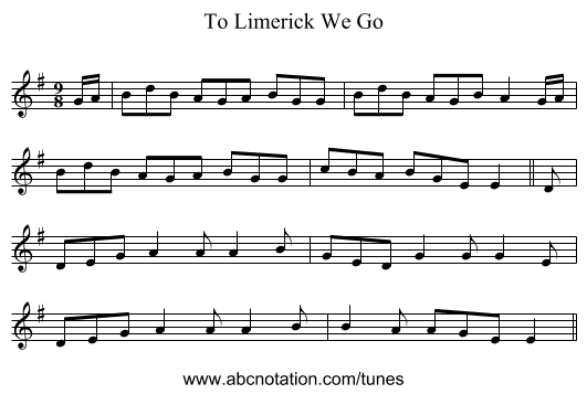 To Limerick We Go - staff notation