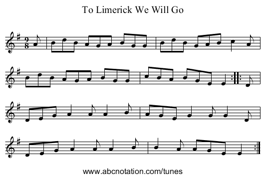 To Limerick We Will Go - staff notation
