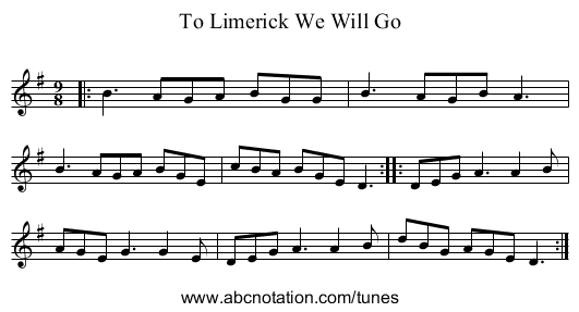 To Limerick We Will Go - staff notation