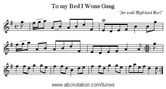 To my Bed I Wona Gang - staff notation
