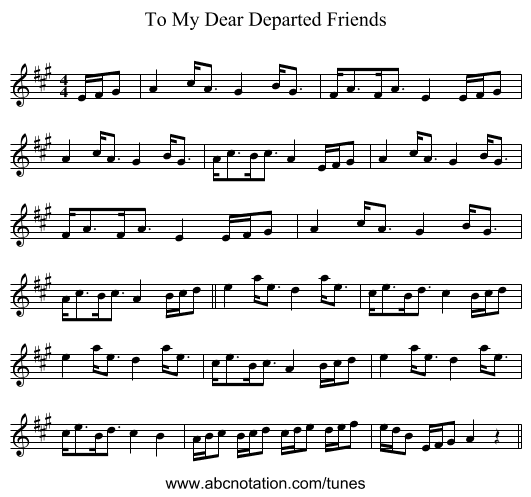 To My Dear Departed Friends - staff notation