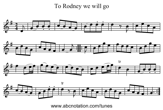 To Rodney we will go - staff notation