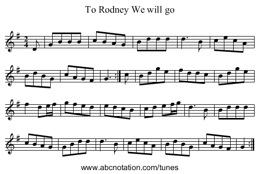 To Rodney We will go - staff notation