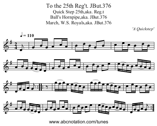 To the 25th Reg't. JBut.376 - staff notation