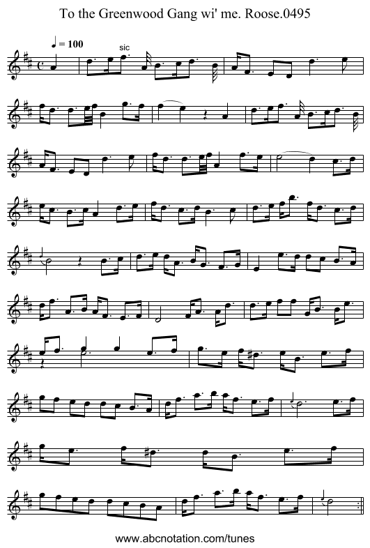 To the Greenwood Gang wi' me. Roose.0495 - staff notation